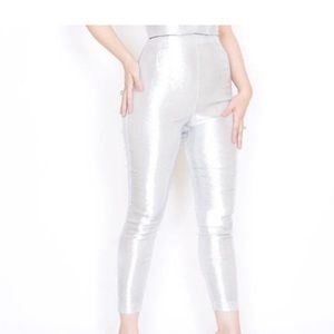 Bernie Dexter VLV Ready pinup silver lurex lame stretch high waist capri pants S